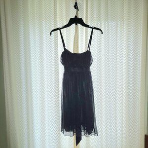 NWT TFNC Made In France Black Cocktail Party Dress with Spaghetti Straps LBD Bow